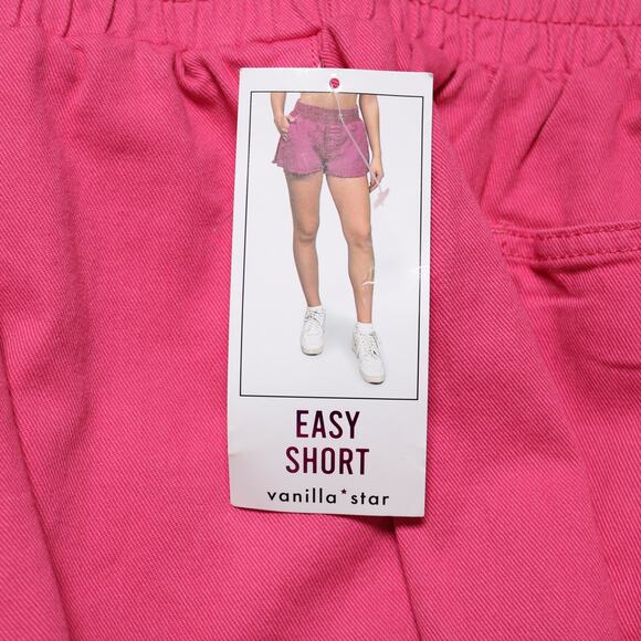 Vanilla Star Hot Pink Denim Shorts High Rise Pull On Frayed Hem Easy Fit Size L - Picture 6 of 10